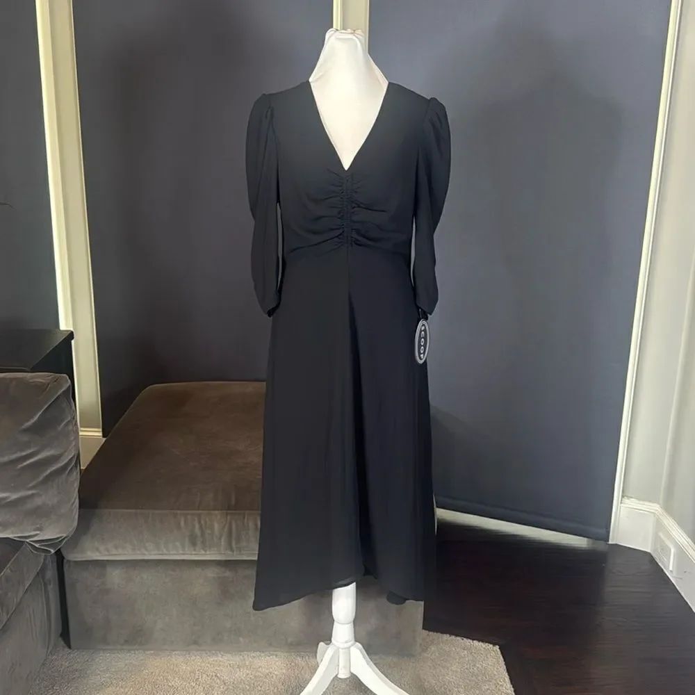 Women’s Scoop Black Ruched Front Dress 3/4 Sleeve Size L (12-14) NWT